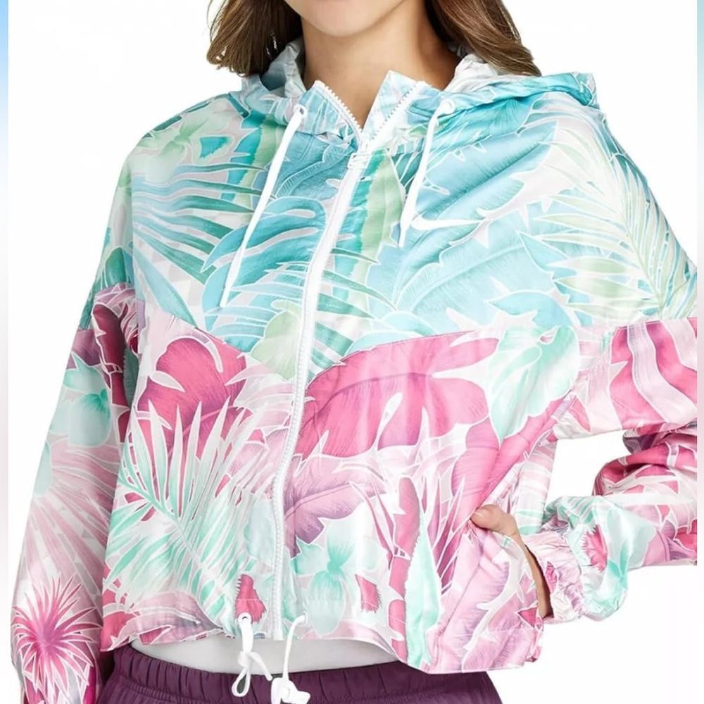 Nike Sportswear Women's Sz Small Tropical Floral Windrunner Crop Hoodie Jacket‎